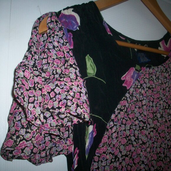 Vtg 90s Y2K Lola P Rayon Flowy Floral Midi Fairy Grunge Dress Gray Sz Medium - Picture 4 of 12